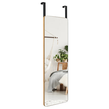 Wall Mirror with Bamboo Frame, Rounded Corners, 2 Hooks