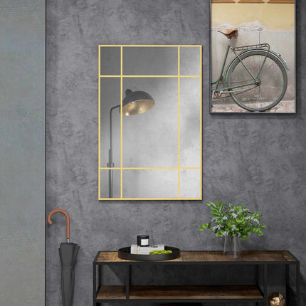 Nástěnné zrcadlo se zlatým kovovým rámem, 90x60 cm