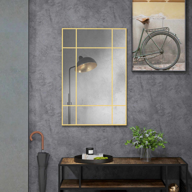 Nástěnné zrcadlo se zlatým kovovým rámem, 90x60 cm