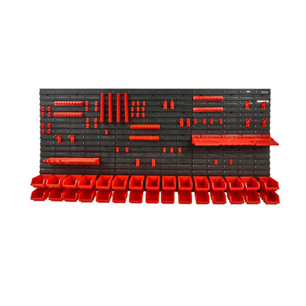 Wall-Mount Parts Organizer, 30 Bin PP Plastic Rack, Black/Red