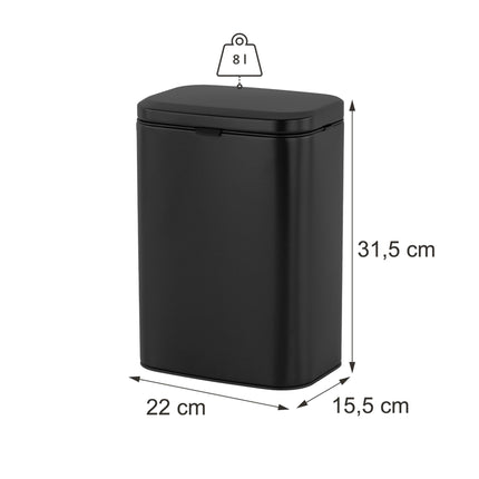 Nástěnný odpadkový koš, černá, 8L, vyjímatelná vnitřní nádoba
