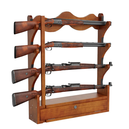 Wall-Mount Wood Gun Rack, Holds 4 Rifles, Padded