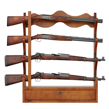 Wall-Mount Wood Gun Rack, Holds 4 Rifles, Padded