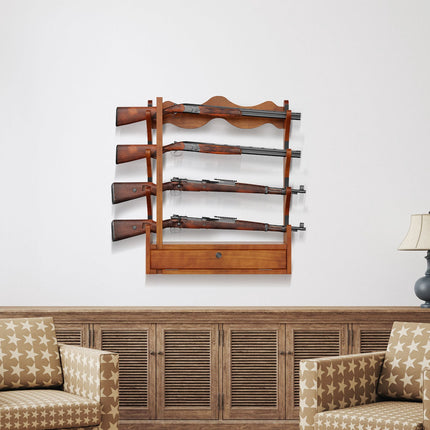 Wall-Mount Wood Gun Rack, Holds 4 Rifles, Padded