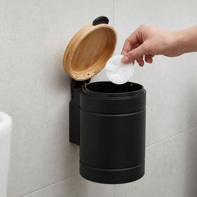 Nástěnný kosmetický koš 3L, černá – víko se softclose
