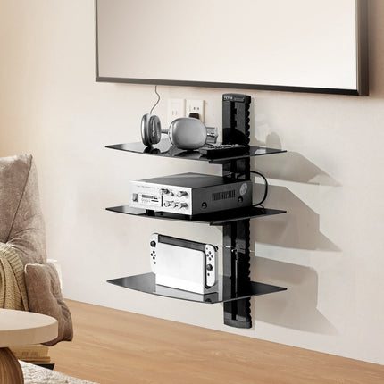 Wall-Mounted 3-Tier Tempered Glass AV Shelf, 18 lb