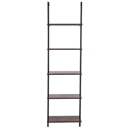 Wall-Mounted 5-Tier Ladder Shelf, Metal Frame, Black
