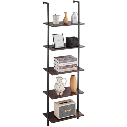 Wall-Mounted 5-Tier Ladder Shelf, Metal Frame, Black