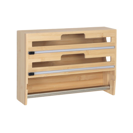 Wall-Mounted Bamboo Kitchen Roll & Foil Dispenser