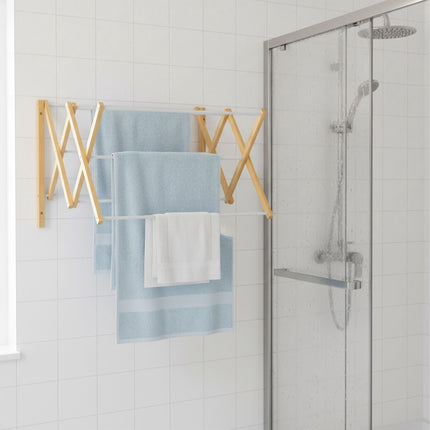 Nástěnný bambusovo-kovový sušák na prádlo, úsporný design