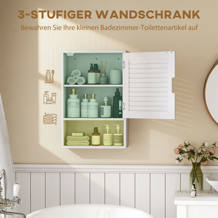 Wall-Mounted Bathroom Cabinet, White MDF, Adjustable Shelves