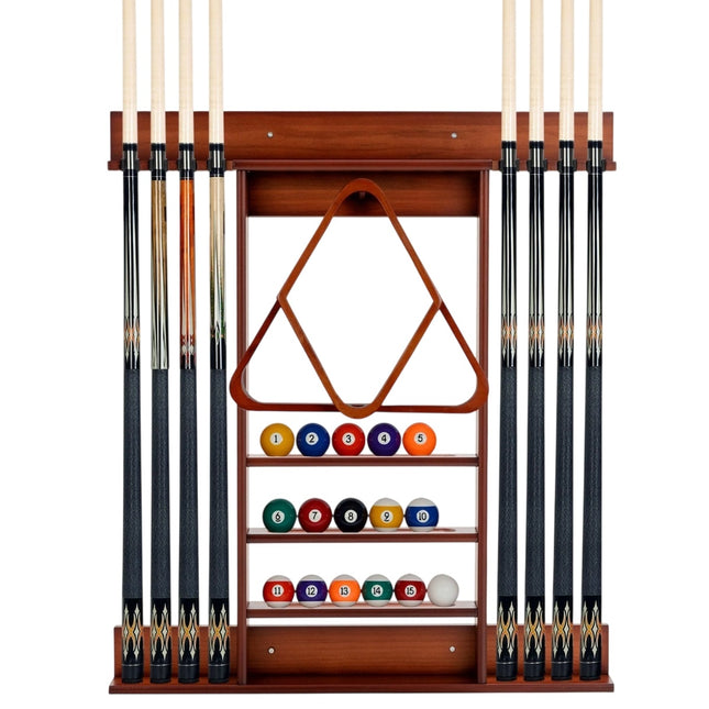 Wall-Mounted Billiard Cue Rack for 8 Cues, 15 Balls
