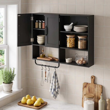 Wall-Mounted Black Bathroom Cabinet with Adjustable Shelves