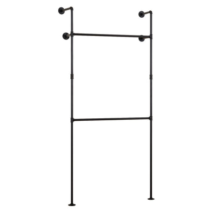 Wall Mounted Black Pipe Clothing Rack with 2 Rods
