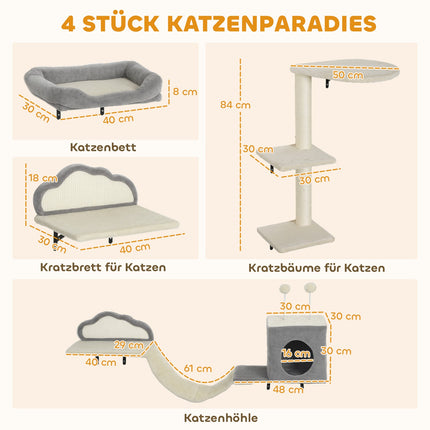 Nástěnná sada kočičího stromu, sisal, 4 kusy, béžová