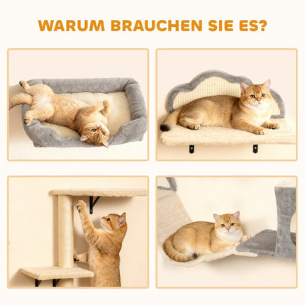 Nástěnná sada kočičího stromu, sisal, 4 kusy, béžová