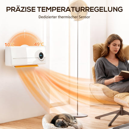 Nástěnný keramický ohřívač, 2000W, dálkové ovládání, LED displej