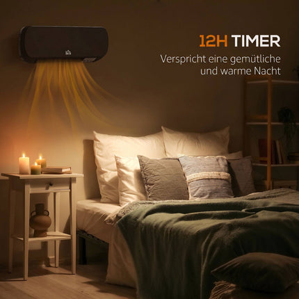 Wall-Mounted Ceramic Heater 2000W with Remote & Timer