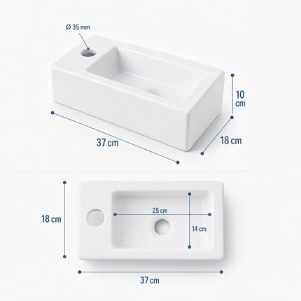 Wall-Mounted Ceramic Washbasin, 37 x 18 cm, White