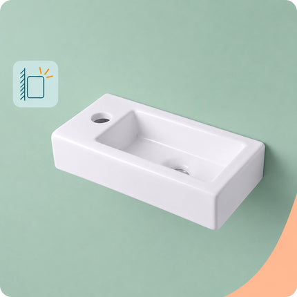 Wall-Mounted Ceramic Washbasin, 37 x 18 cm, White