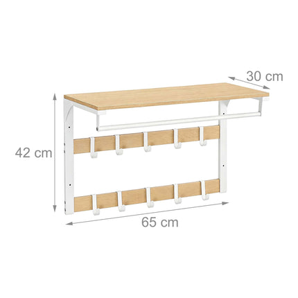 Nástěnný věšák s policí, bílý dub, 65 cm