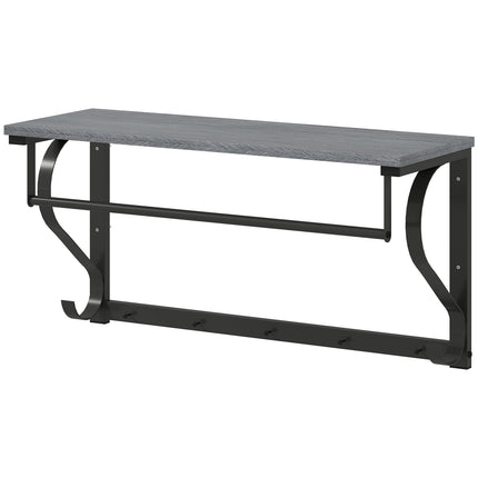 Wall-Mounted Coat Rack with Shelf and 5 Hooks, Gray