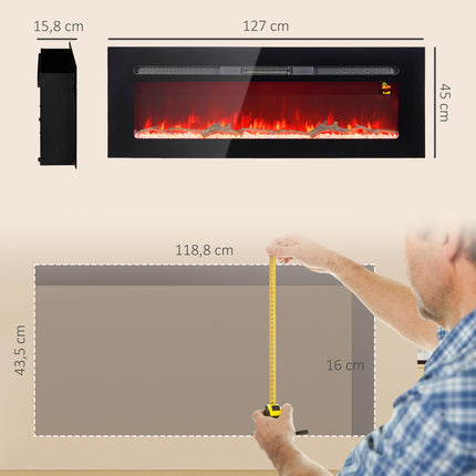 Nástěnný elektrický krb, 1800W, nastavitelný výkon