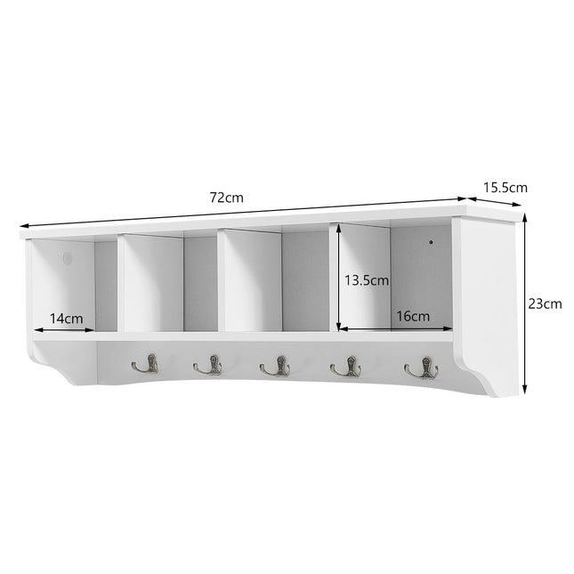 Wandmontierter Garderobenschrank mit 4 Ablagen & 5 Haken, Weiß