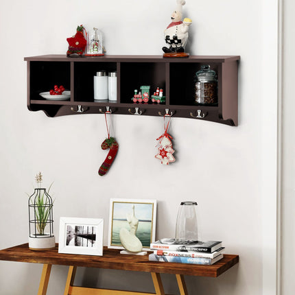 Wandmontierter Garderobenschrank, 4 Fächer, 5 Haken