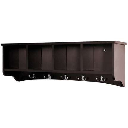 Wandmontierter Garderobenschrank, 4 Fächer, 5 Haken