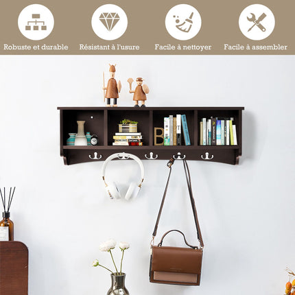 Wandmontierter Garderobenschrank, 4 Fächer, 5 Haken