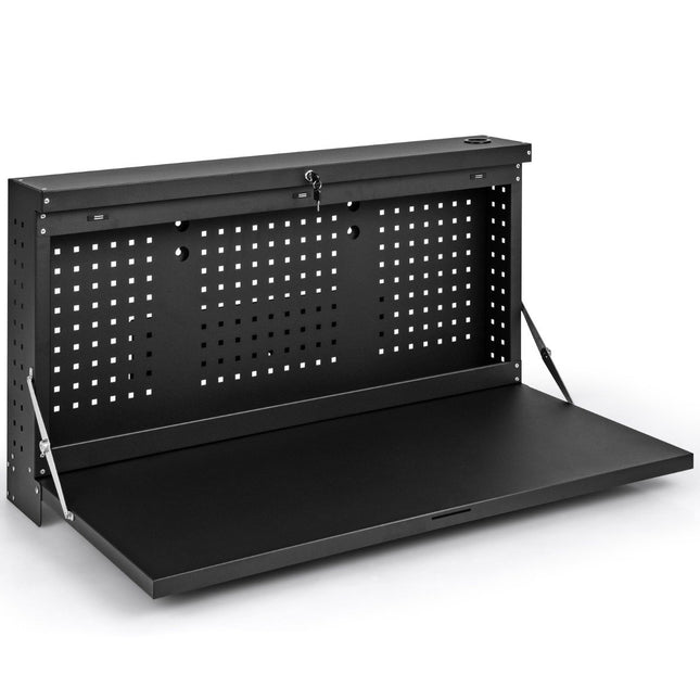 Wandmontierte, klappbare Werkbank mit perforiertem Arbeitstisch zum Aufhängen an der Wand, Schwarz