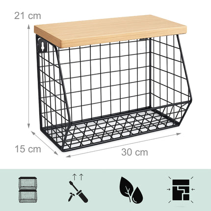 Wall-Mounted Fruit Rack with Wood-Effect Shelf