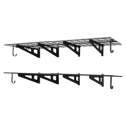 Wall-Mounted Garage Shelving, 2-Tier Steel, 1000 lb, Hooks