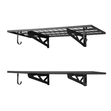 Wall-Mounted Garage Shelving, 2-Tier Steel, 48 x 24 in, Hooks