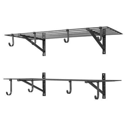 Wall-Mounted Garage Shelving, 2-Tier Steel, 520 lb, Hooks