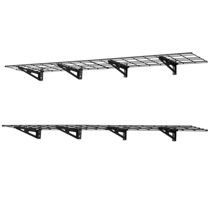 Wall-Mounted Garage Shelving, 2-Tier Steel, 600 lb, 4-Pack