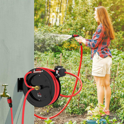 Wall-Mounted Garden Hose Reel, Auto-Retract, 15+1m, Metal