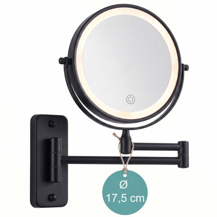 Nástěnné kosmetické LED zrcadlo, 10x zvětšení, černá