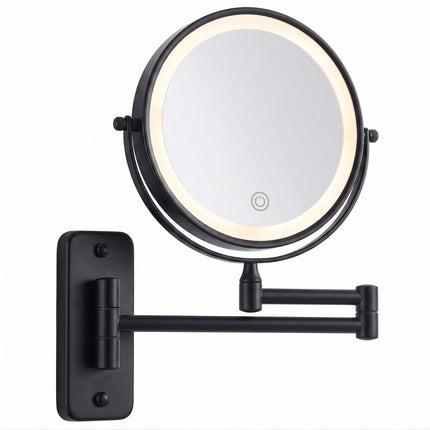 Nástěnné kosmetické LED zrcadlo, 10x zvětšení, černá