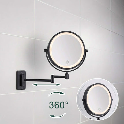 Nástěnné kosmetické LED zrcadlo, 10x zvětšení, černá