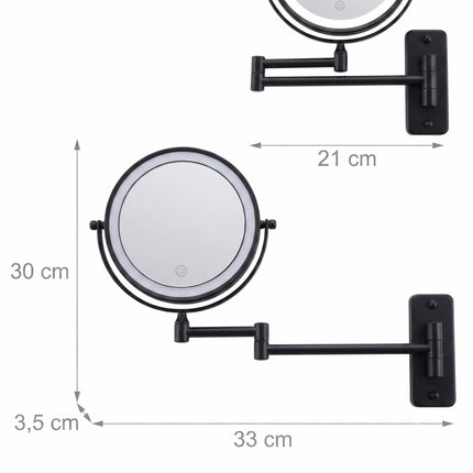 Nástěnné kosmetické LED zrcadlo, 10x zvětšení, černá