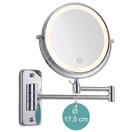 Nástěnné kosmetické LED zrcadlo, 10x zvětšení, stříbrná