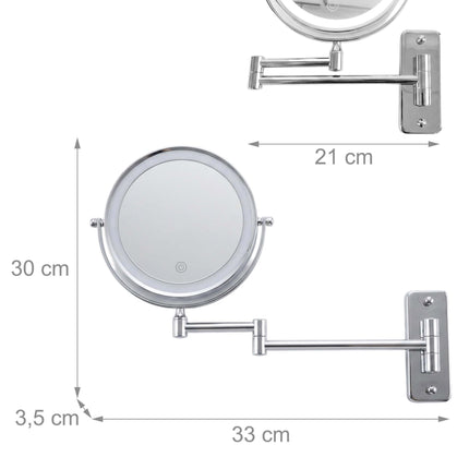 Nástěnné kosmetické LED zrcadlo, 10x zvětšení, stříbrná