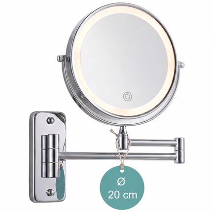 Wandmontierter LED-Spiegel, 10-fach vergrößernd, Silber