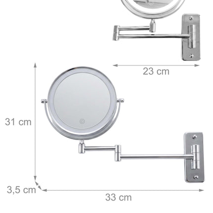 Wandmontierter LED-Spiegel, 10-fach vergrößernd, Silber