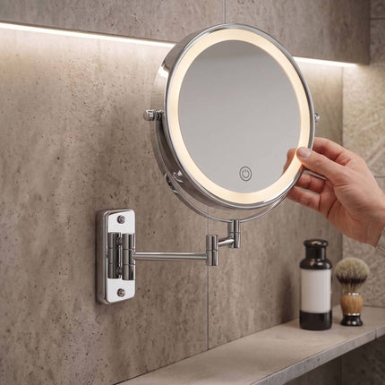 Wandmontierter LED-Spiegel, 10-fach vergrößernd, Silber
