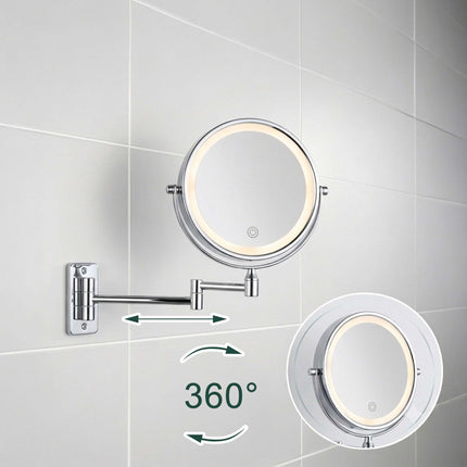 Wandmontierter LED-Spiegel, 10-fach vergrößernd, Silber