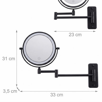 Wall-Mounted LED Vanity Mirror, 10x Magnification, Black