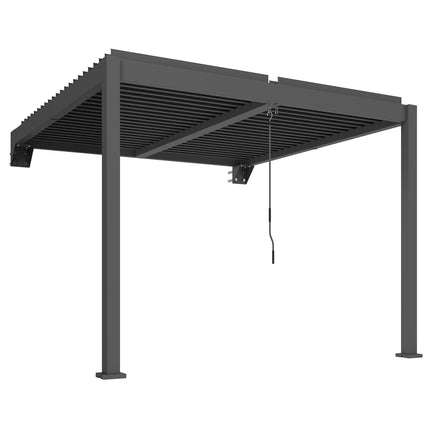 Nástěnná lamelová pergola, 3x3m, nastavitelná kovová střecha
